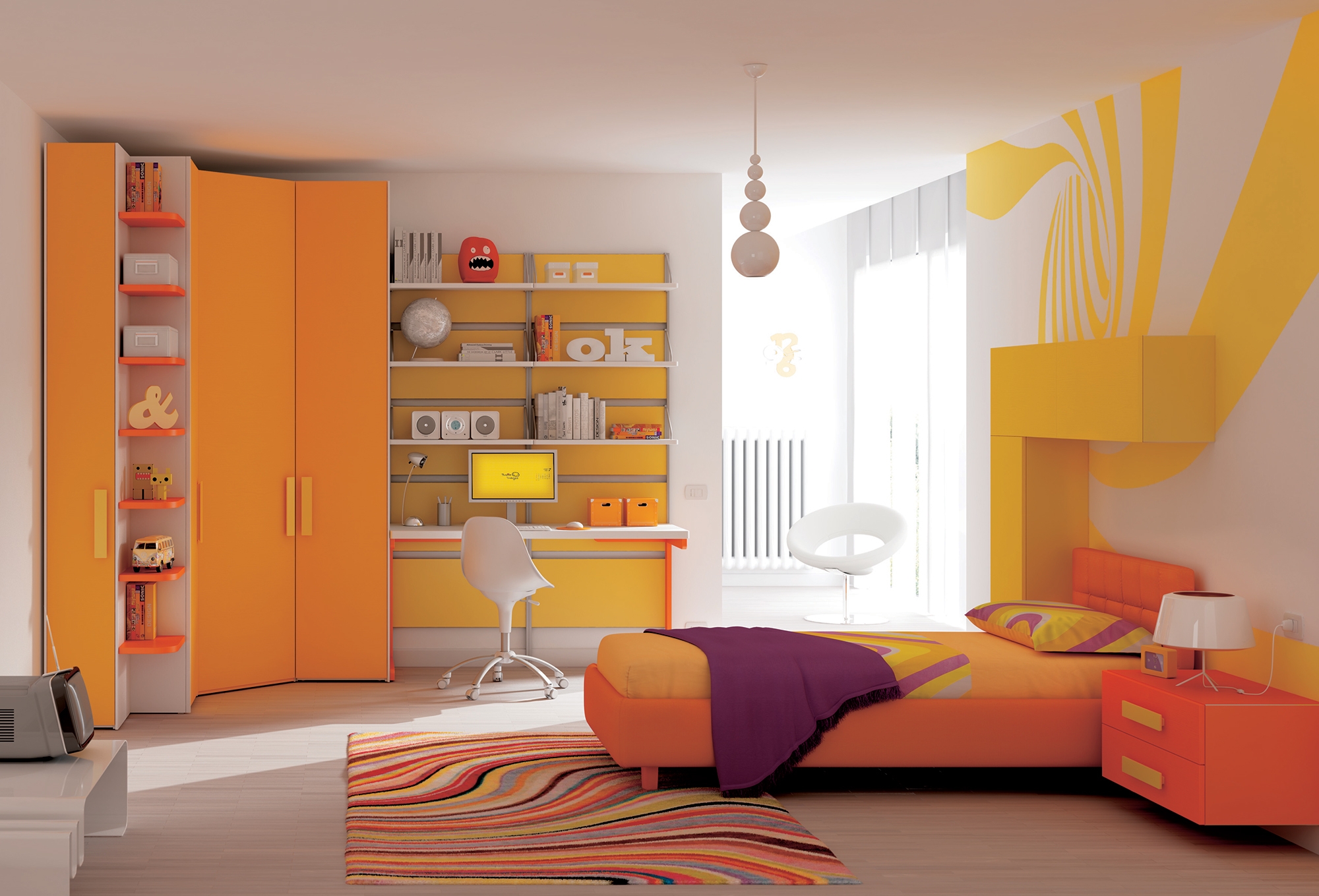 Chambre enfant fun avec lit coffre & chevet moretti compact so nuit