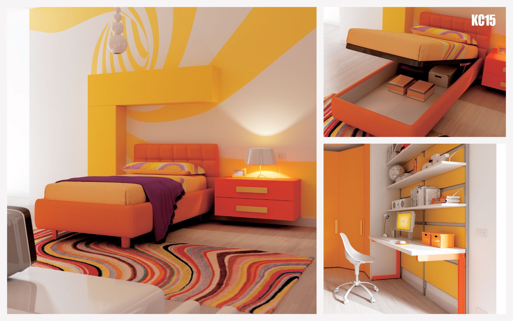 Chambre enfant fun avec lit coffre & chevet moretti compact so nuit