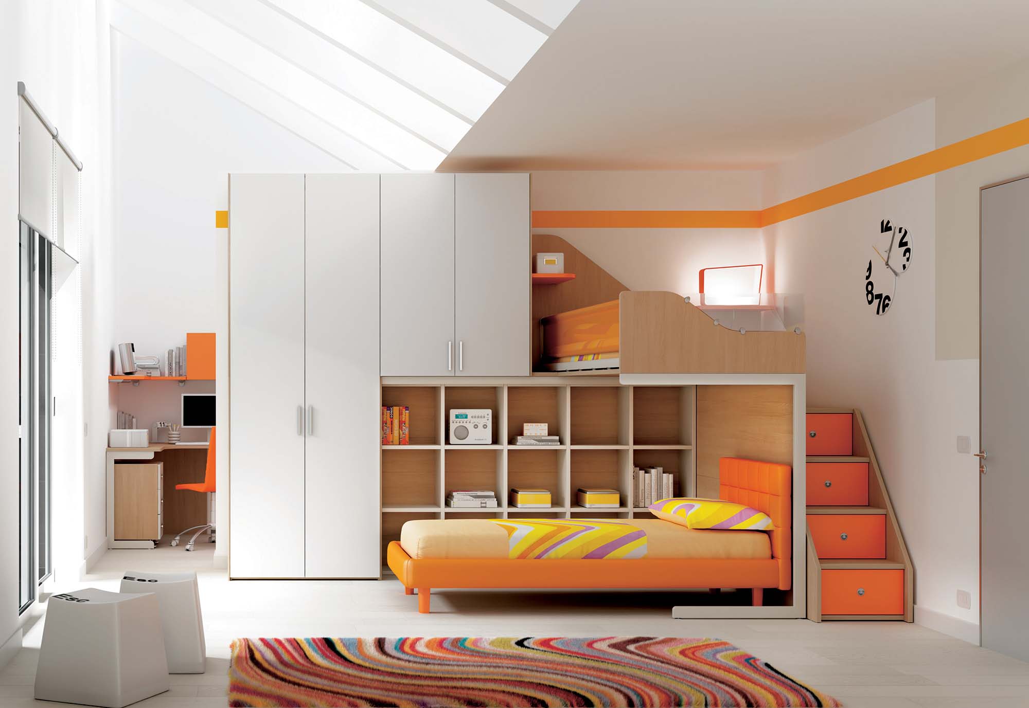 Chambre enfant lits superposés en mezzanine moretti compact so nuit
