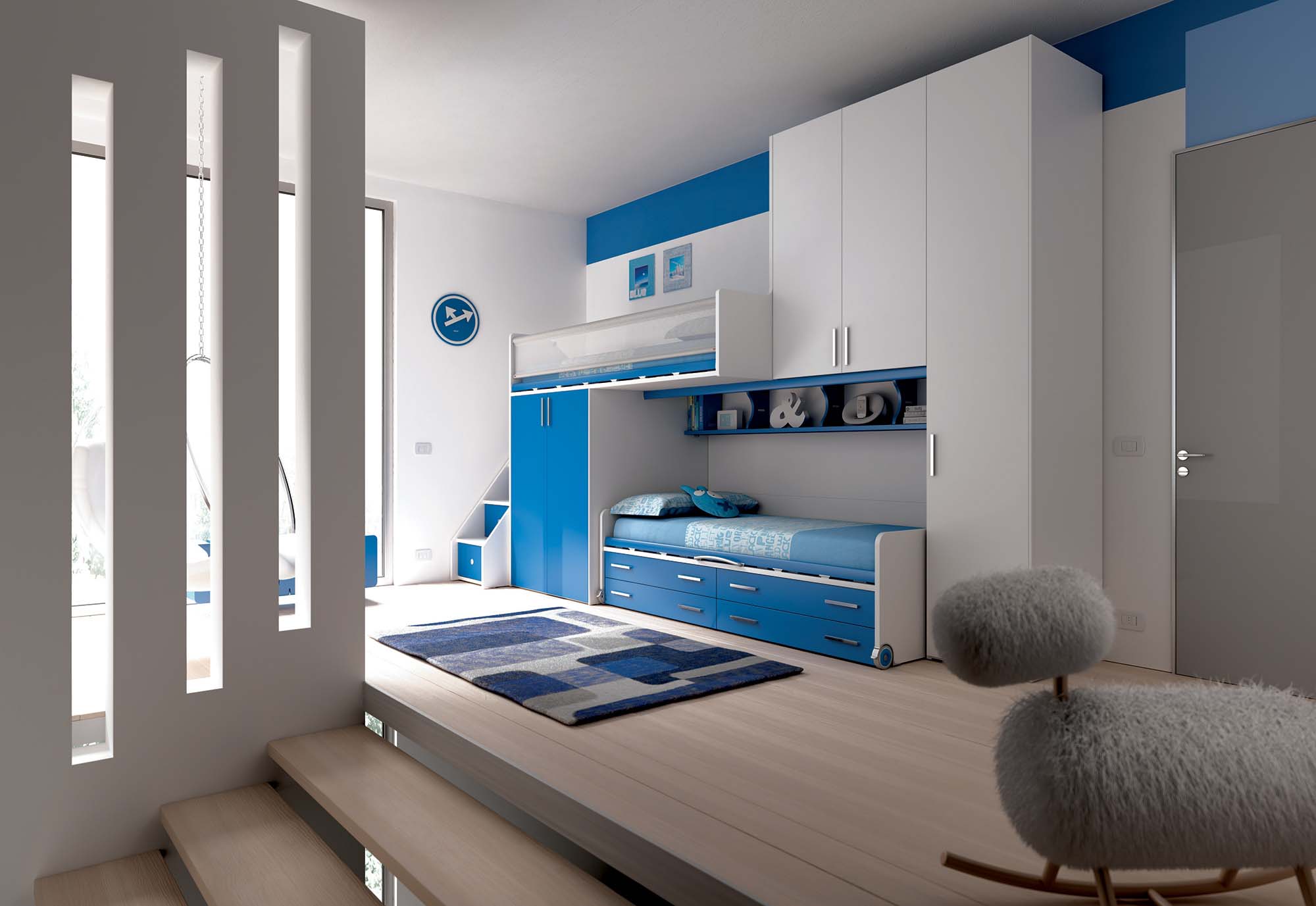Chambre enfant complète avec lits superposés moretti compact so nuit