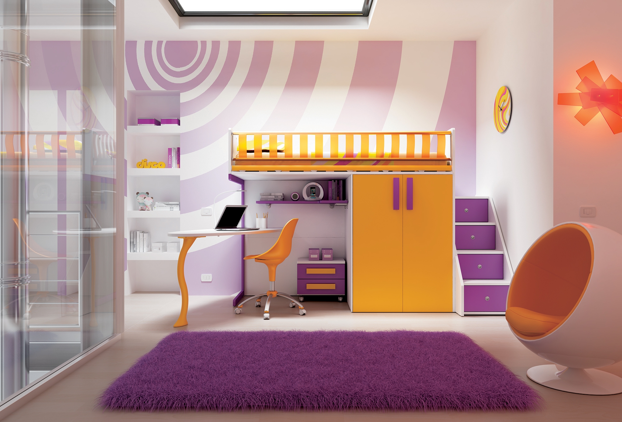 Chambre enfant avec lit mezzanine design moretti compact so nuit