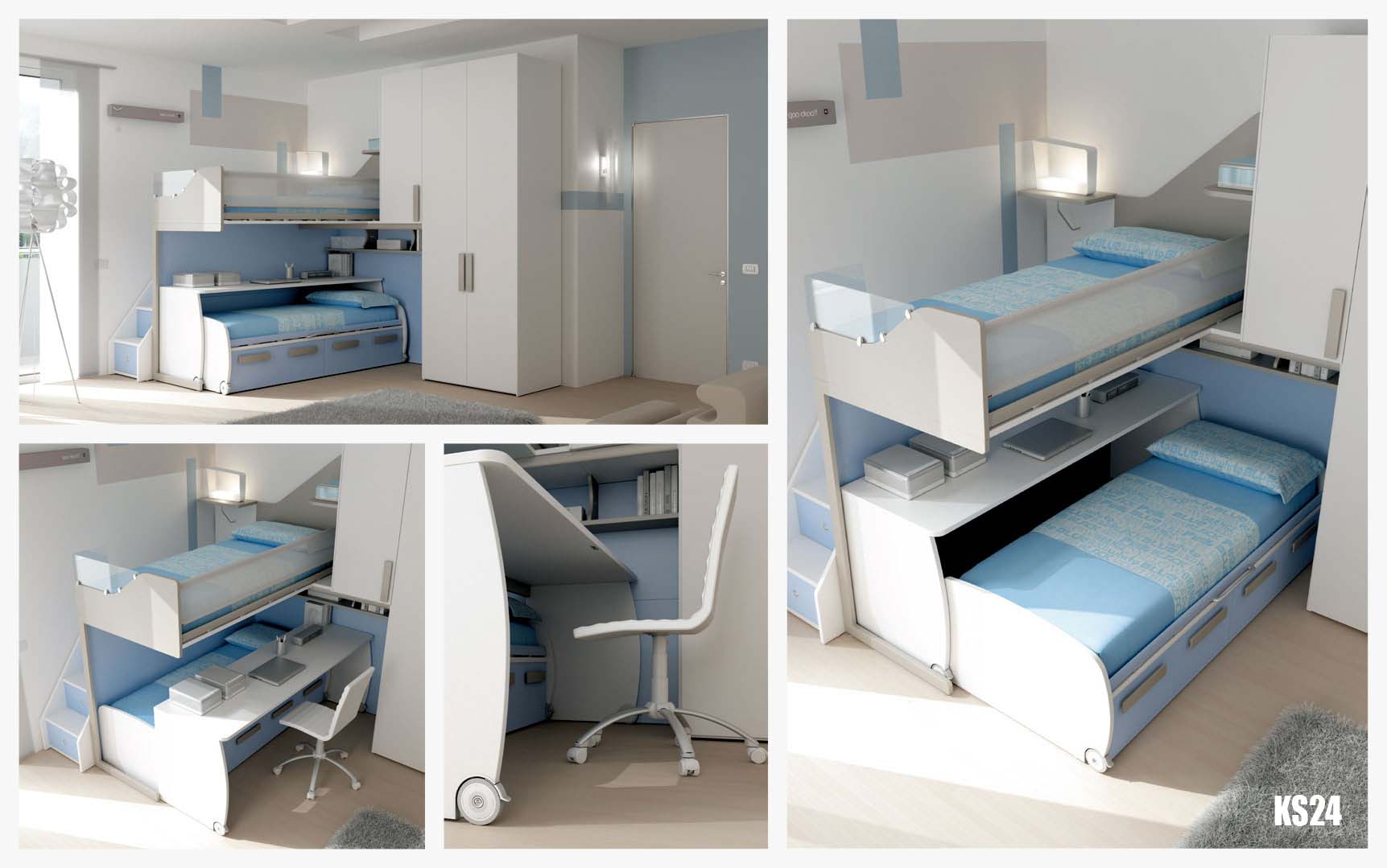Chambre enfant avec lit & bureau mobile moretti compact so nuit