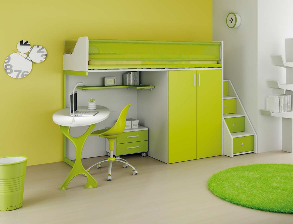 Chambre enfant avec lit mezzanine & bureau moretti compact so nuit