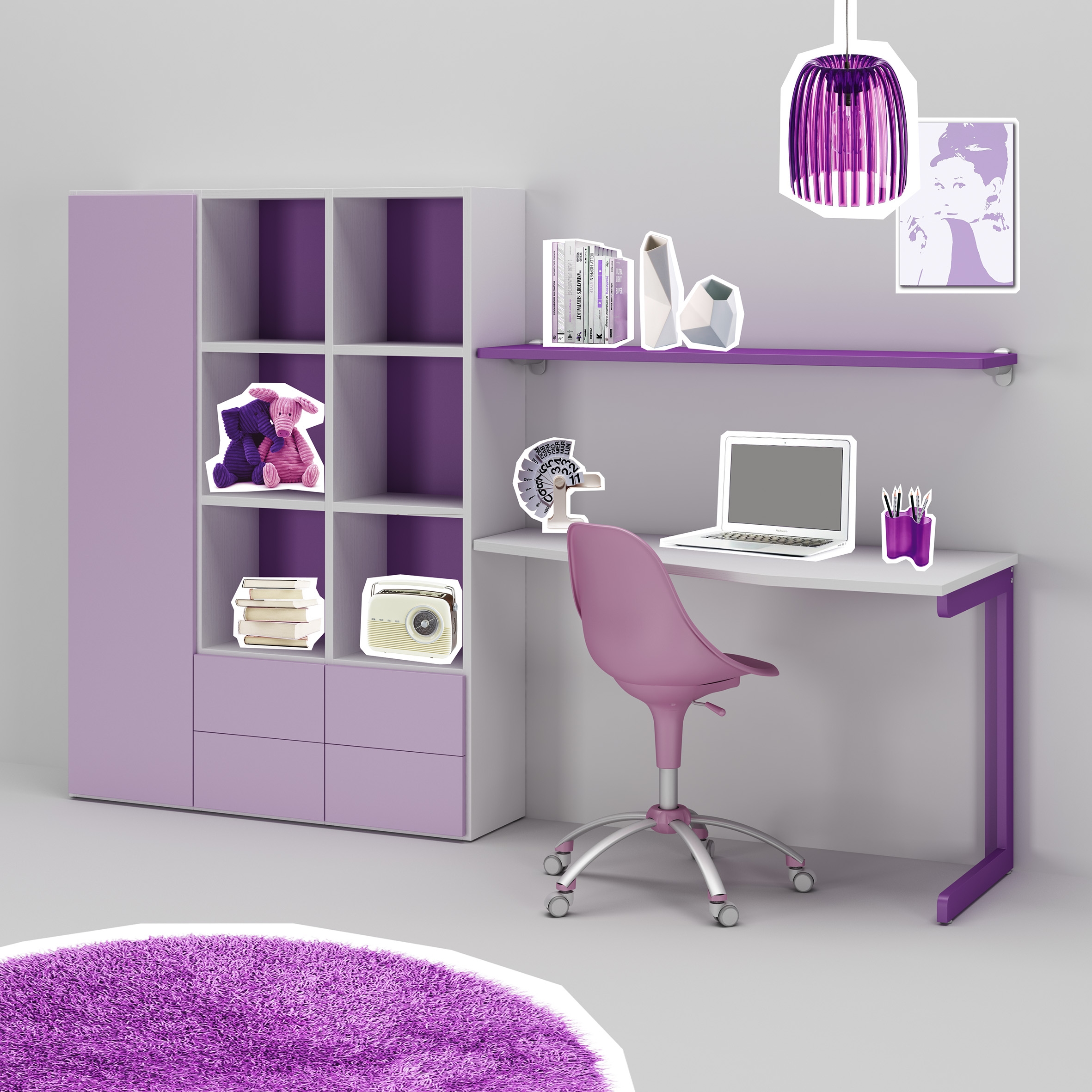 Bureau enfant ou ado fun, moderne & coloré moretti compact so nuit