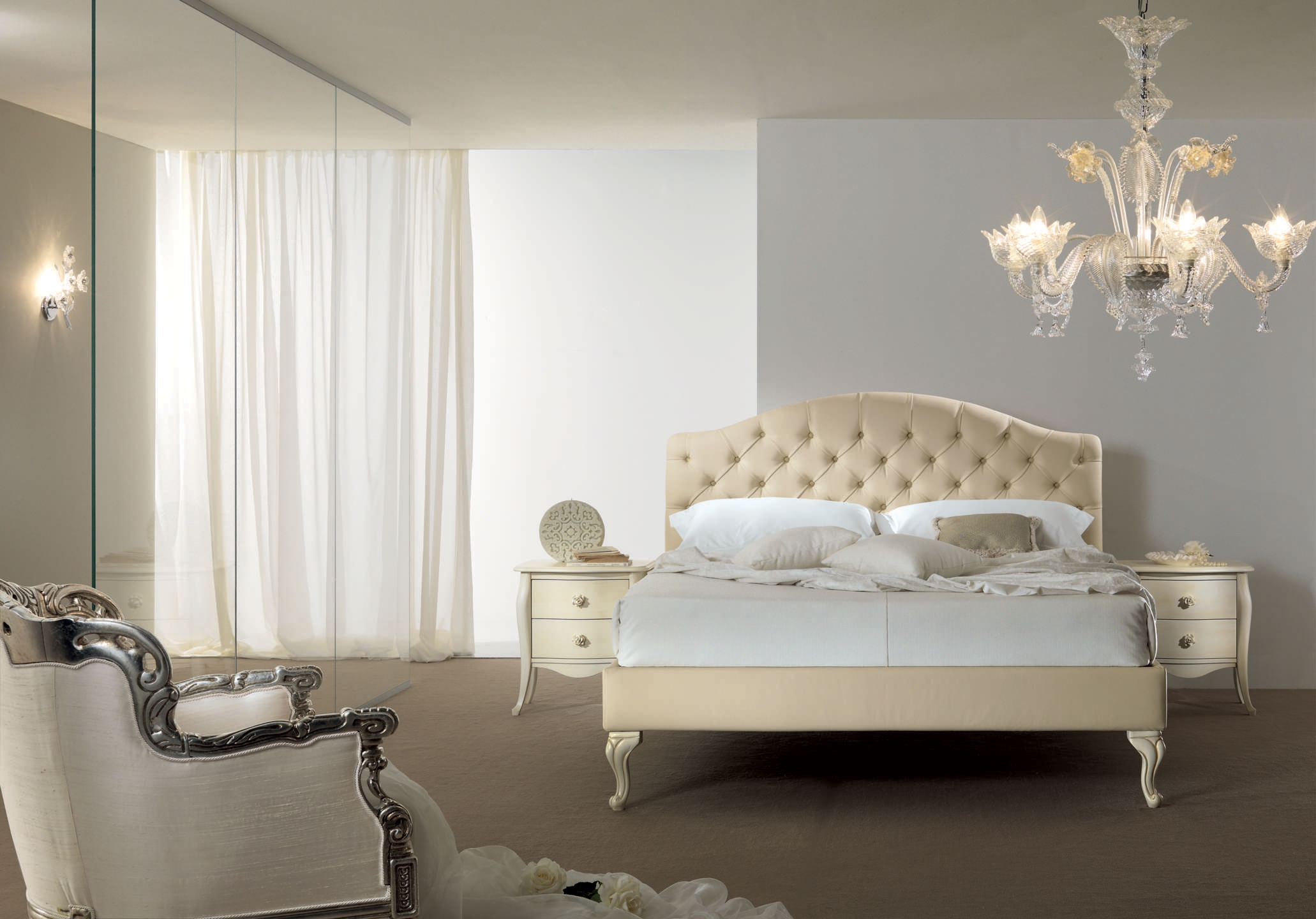Lit 2 places avec tête de lit beige capitonnée piermaria so nuit