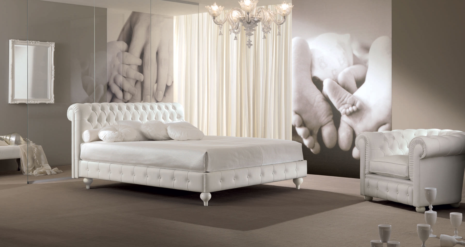 Chambre à coucher avec tête de lit capitonné cuir piermaria so nuit