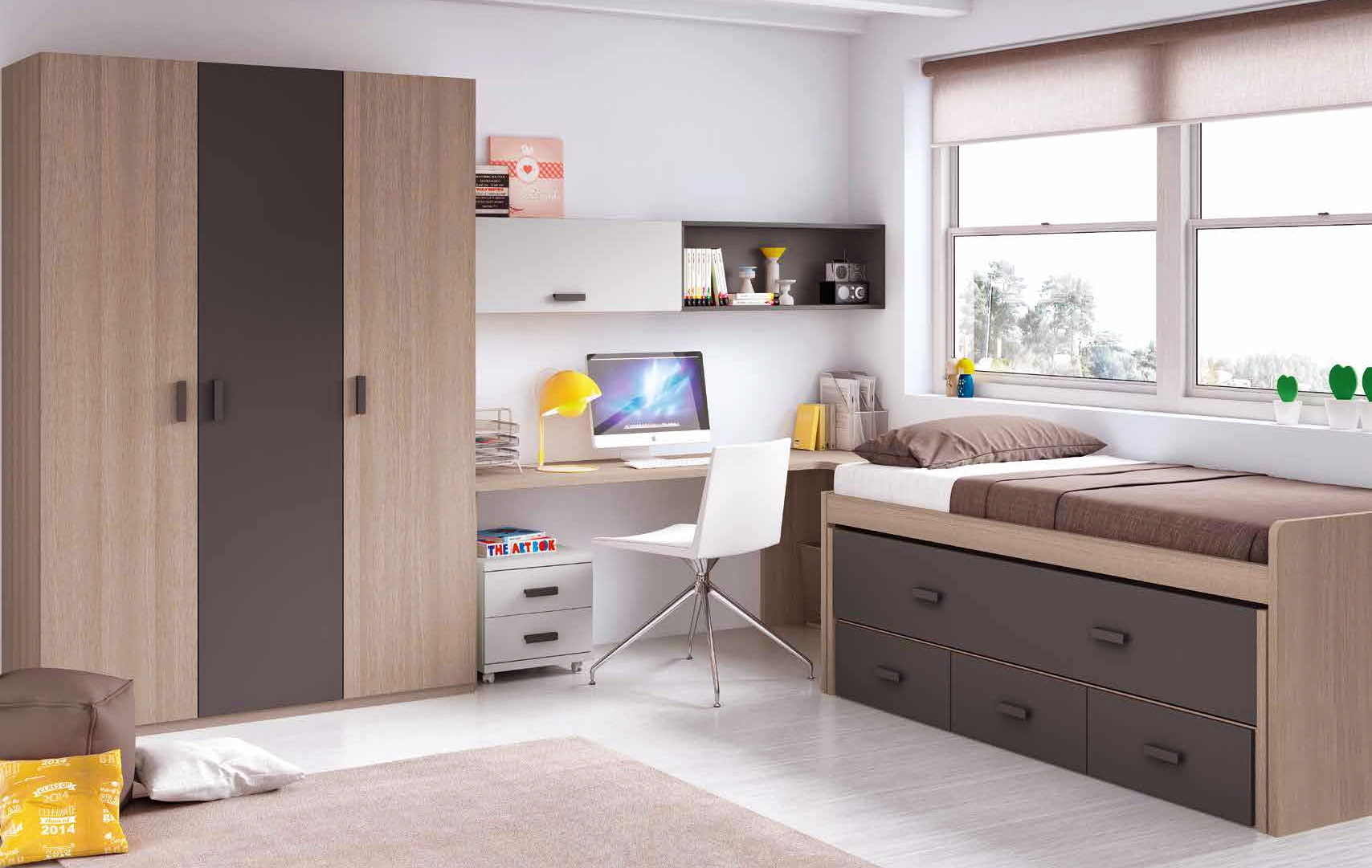 Chambre enfant garcon avec lit surélevé & bureau glicerio so nuit