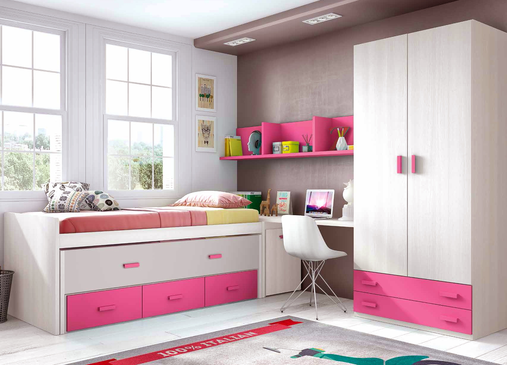 Chambre fille rose et fun avec un lit surélevé glicerio so nuit