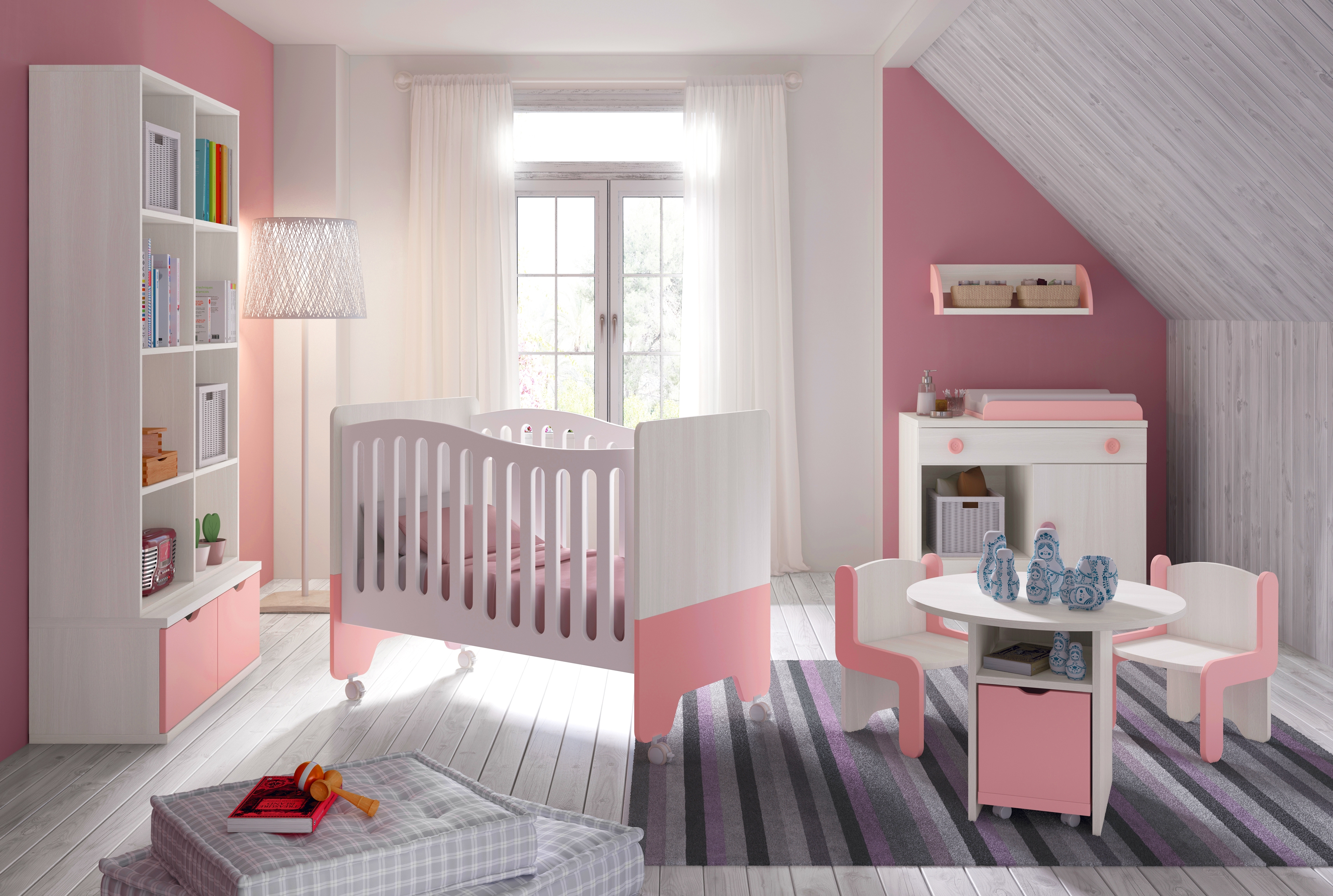 Chambre bébé fille avec lit bicouleur blanc et rose glicerio so nuit
