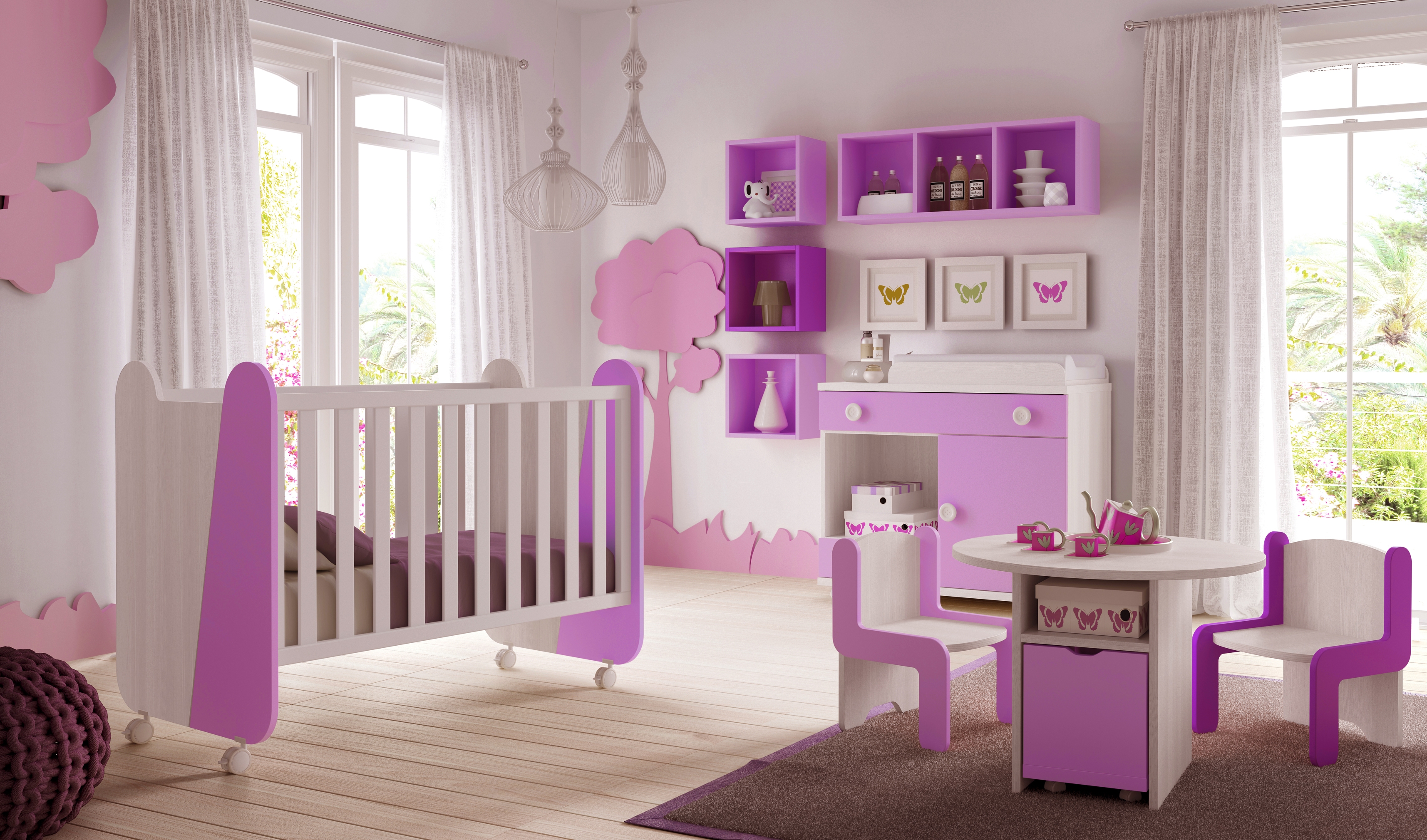 Chambre de bébé fille avec lit design et colorée GLICERIO