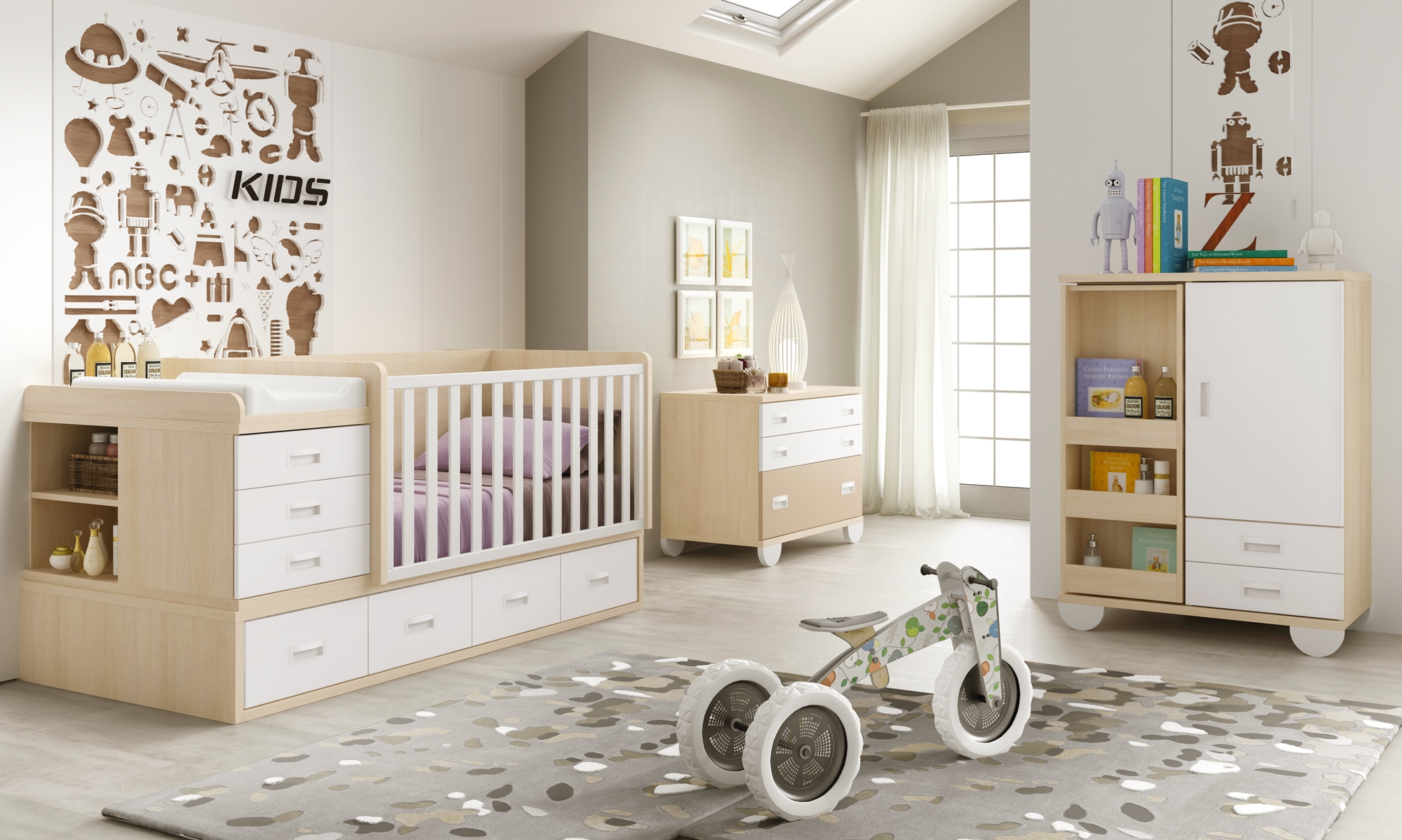Lit bébé commode évolutif avec chiffonnier bc30 glicerio so nuit