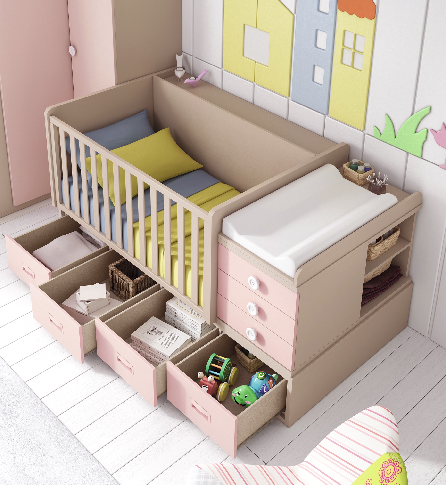 Lit bébé commode évolutif avec chiffonnier bc30 glicerio so nuit