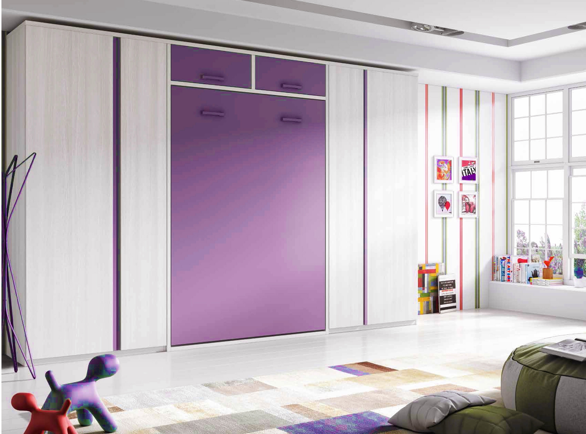 Lit armoire escamotable vertical avec rangements glicerio so nuit