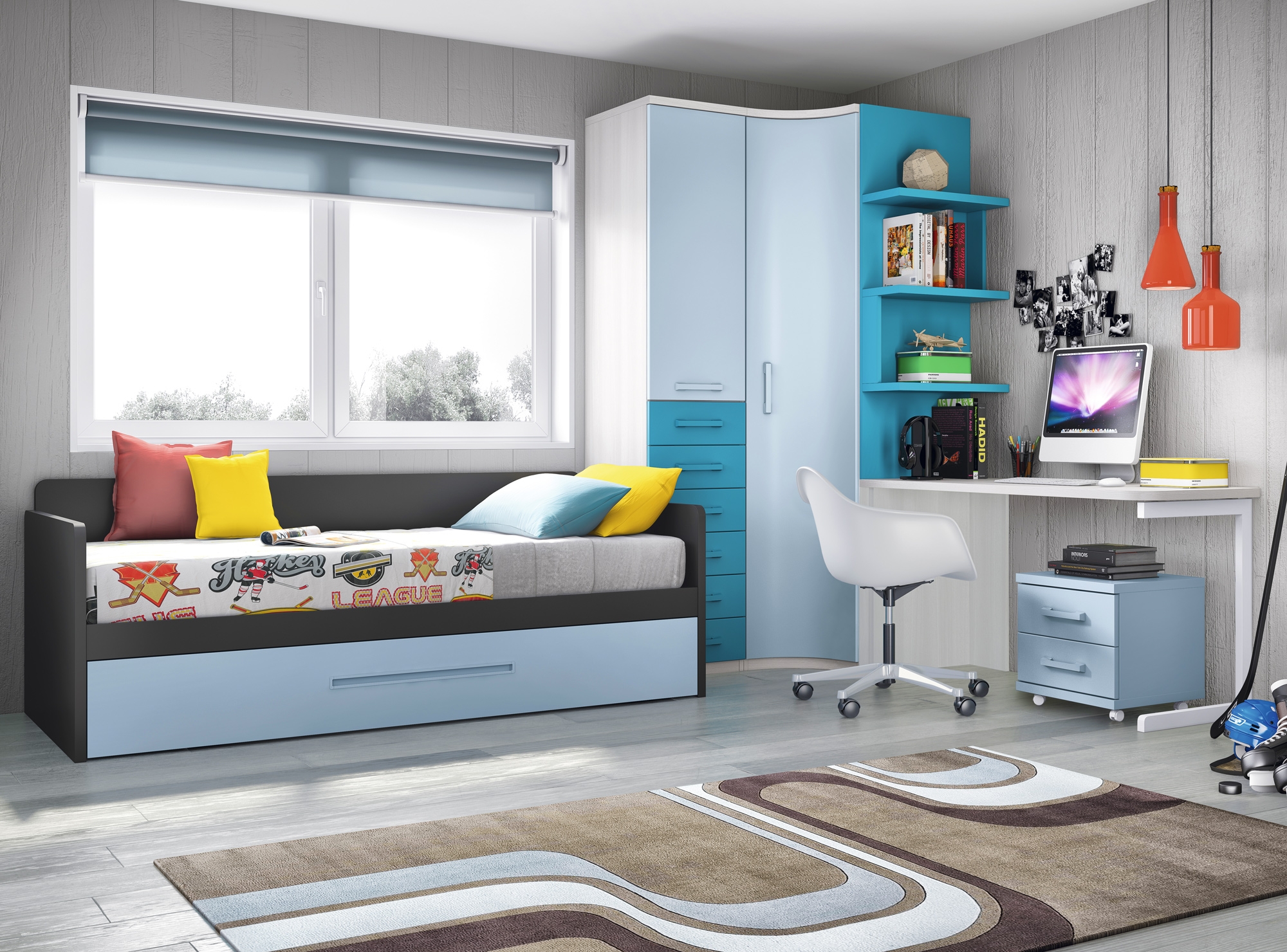 Chambre ado garcon avec armoire courbe pratique glicerio so nuit