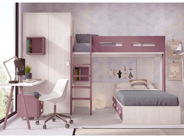Lit mezzanine avec bureau d'angle et armoire - GLICERIO - SO NUIT