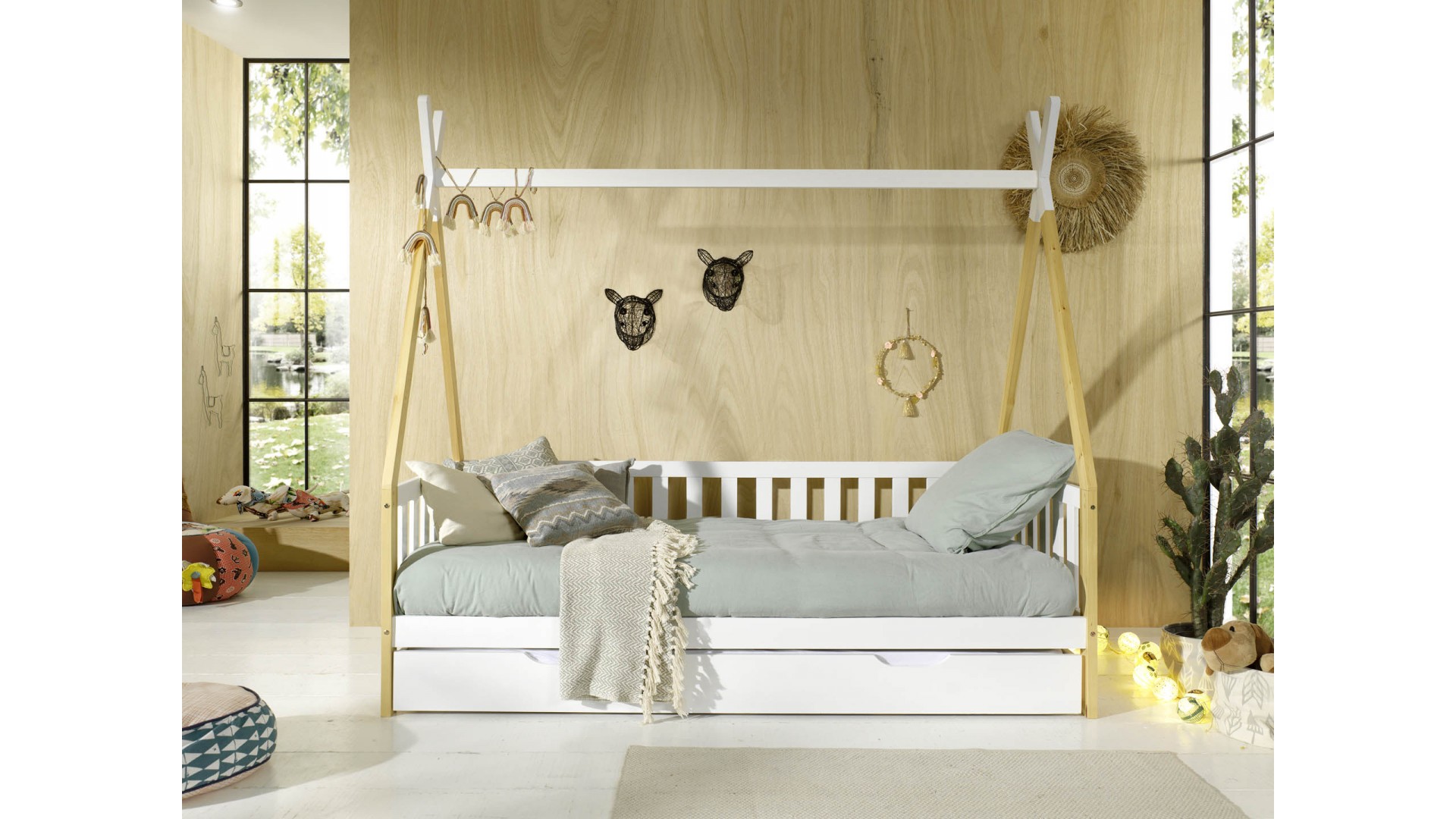 Lit enfant lit cabane 90 x 200 cm lit en bois pour chambre d'enfant avec