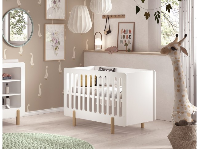 Lit de bébé TOMY 60x120 cm blanc avec pieds bois - SONUIT