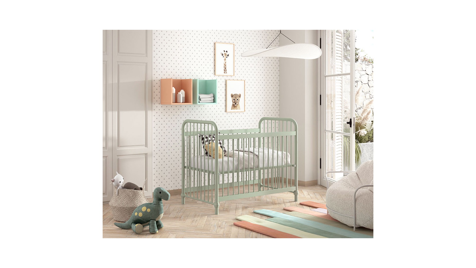 Lit bébé MANHATTAN 60x120 cm métal laqué olive mat - SONUIT