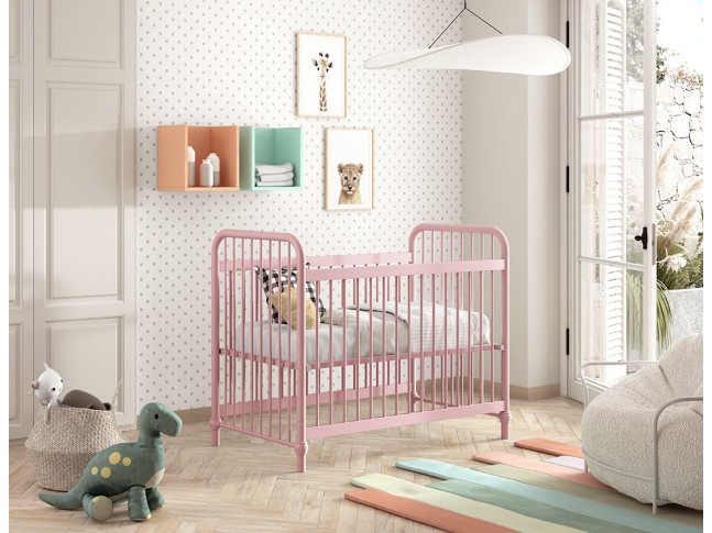 Lit bébé MANHATTAN 60x120 cm métal laqué rose mat - SONUIT