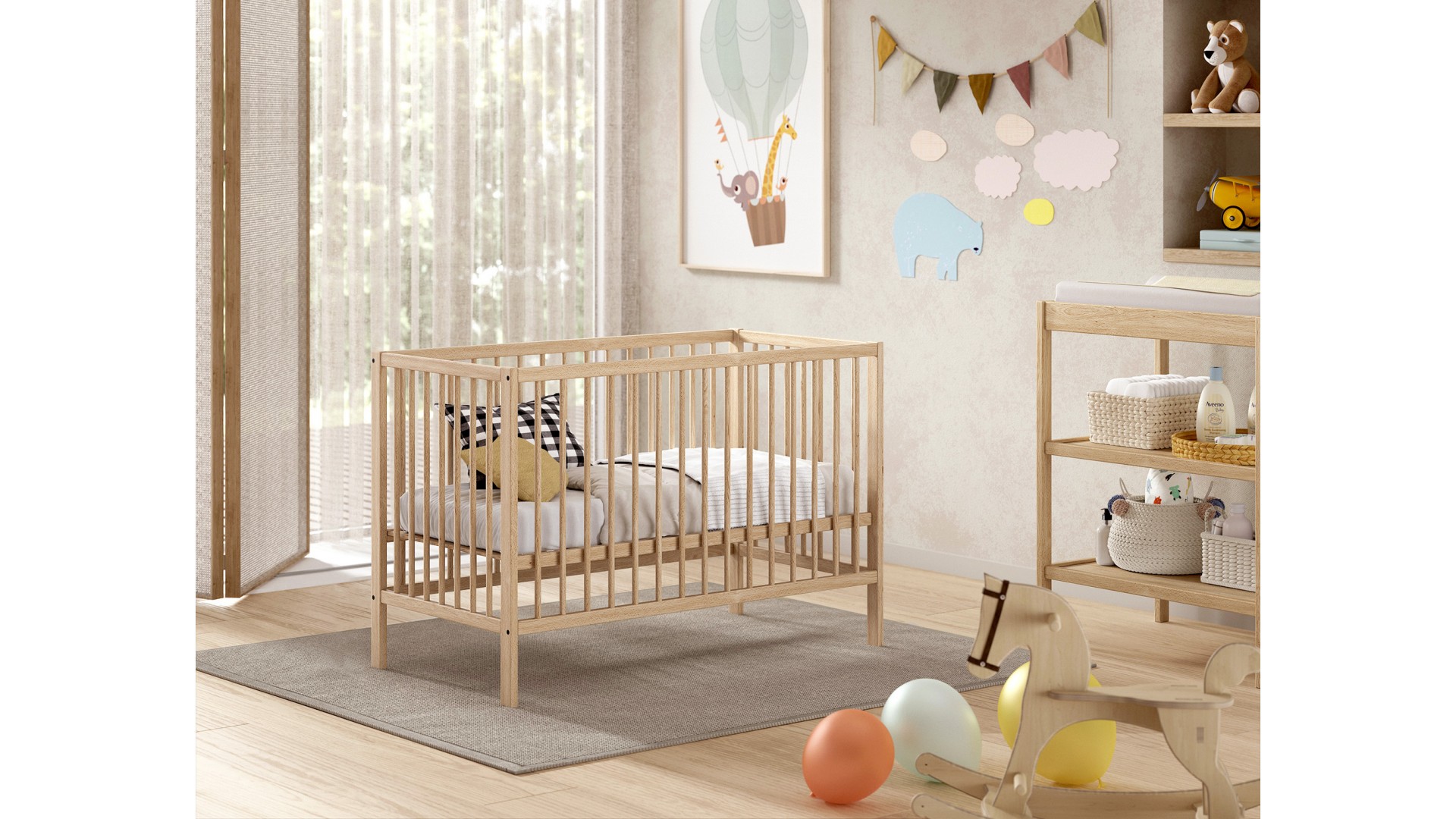 Lit bébé LIVIO 60x120 cm hêtre naturel vernis mat - SONUIT