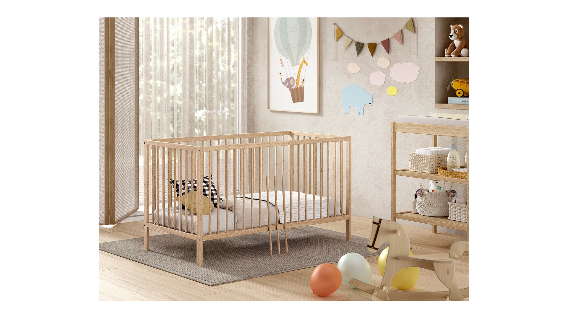 Lit bébé évolutif LIVIO 70x140 cm hêtre naturel vernis mat - SONUIT