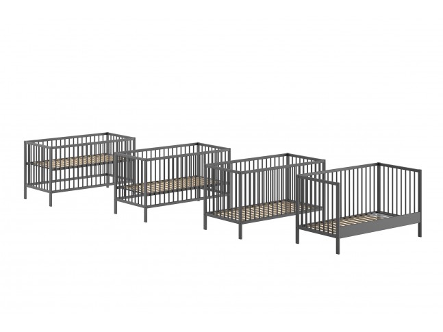 Lit bébé évolutif LIVIO 70x140 cm hêtre naturel laqué anthracite - SONUIT