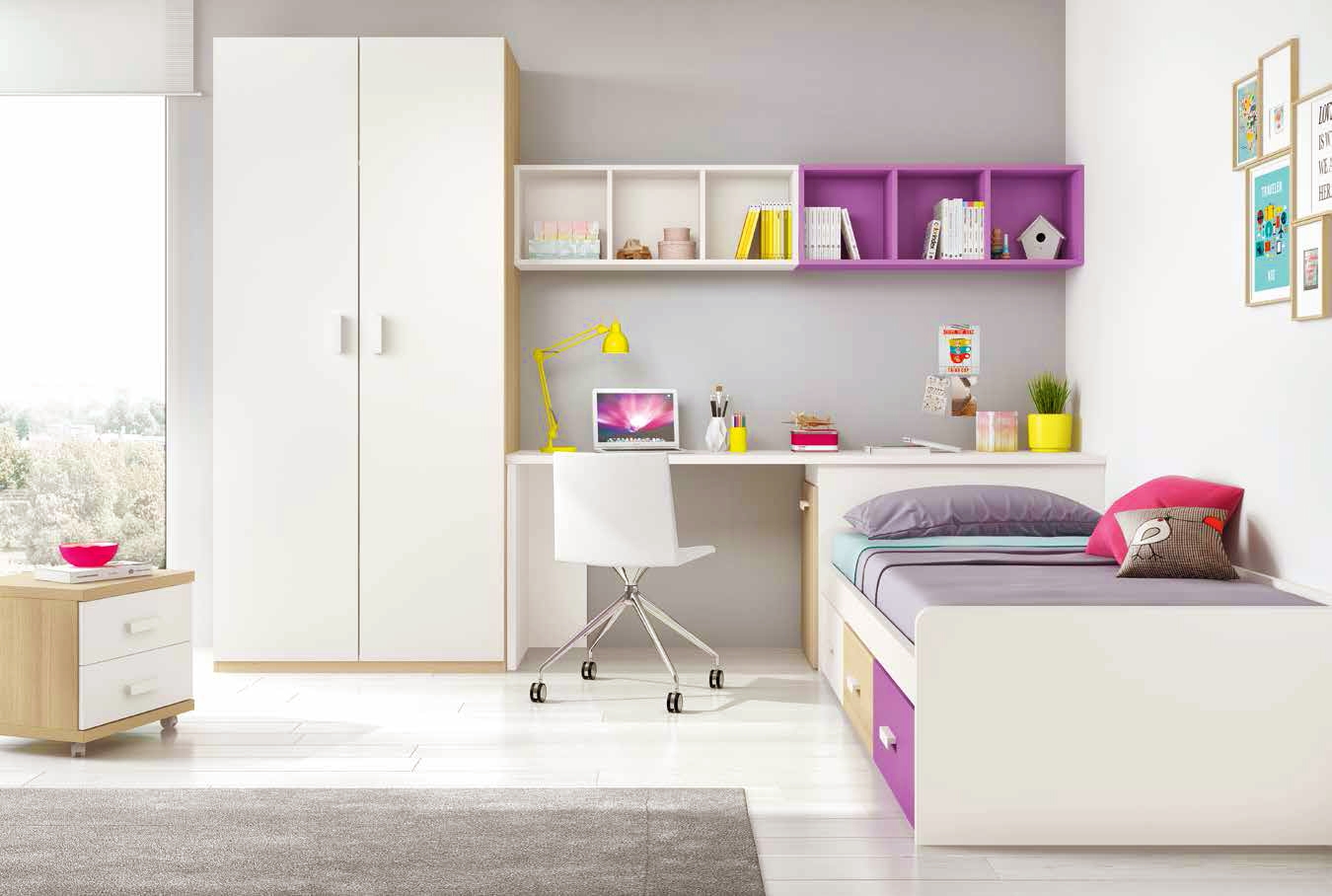  Chambre  ado  design  multicolore avec lit 3 coffres 